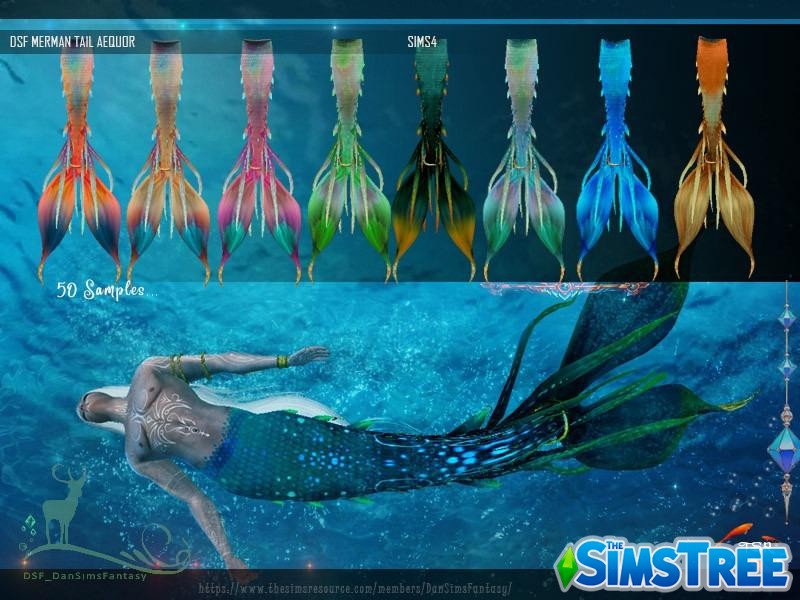 Хвосты русалок «Неон» от DanSimsFantasy для Sims 4