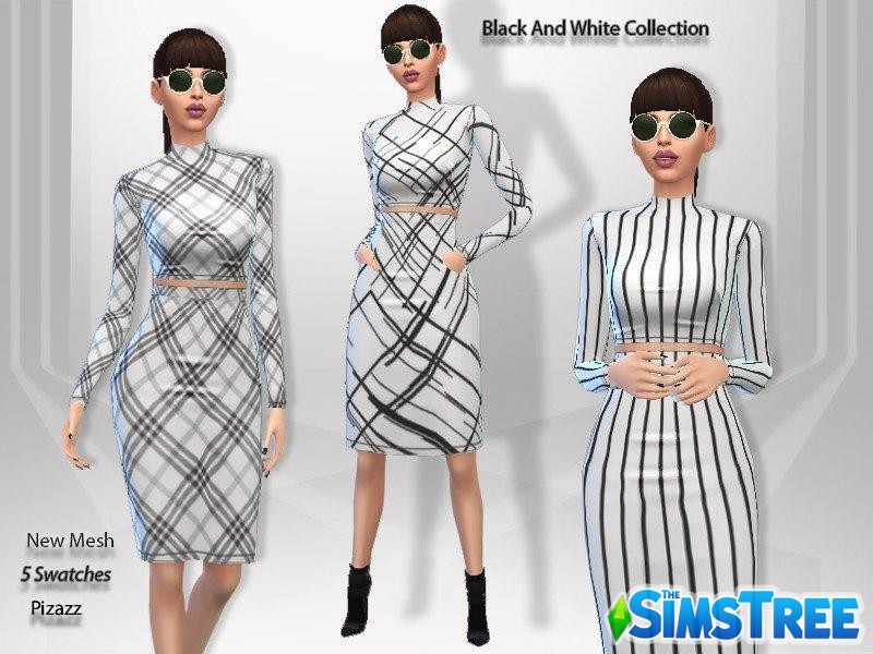 Черно-белое платье от Pizazz для Sims 4