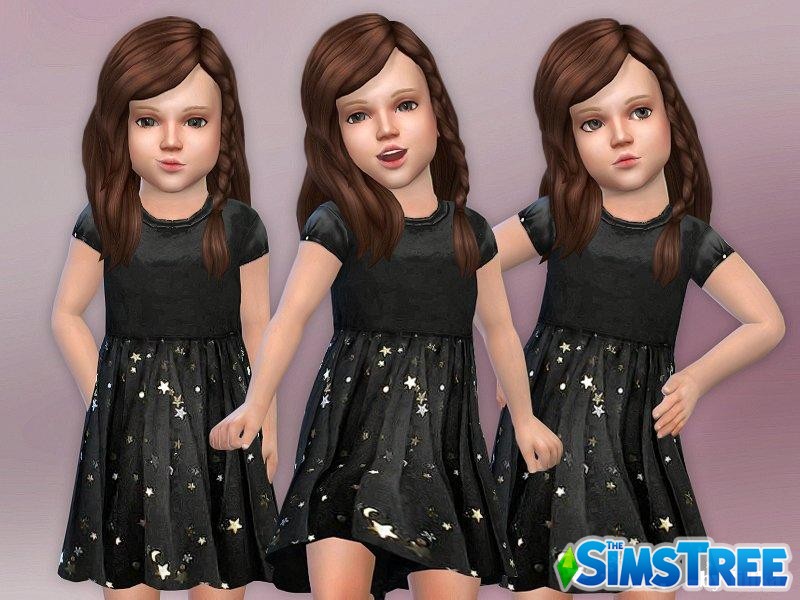 Черное платье со звездочками для малышей от lillka для Sims 4