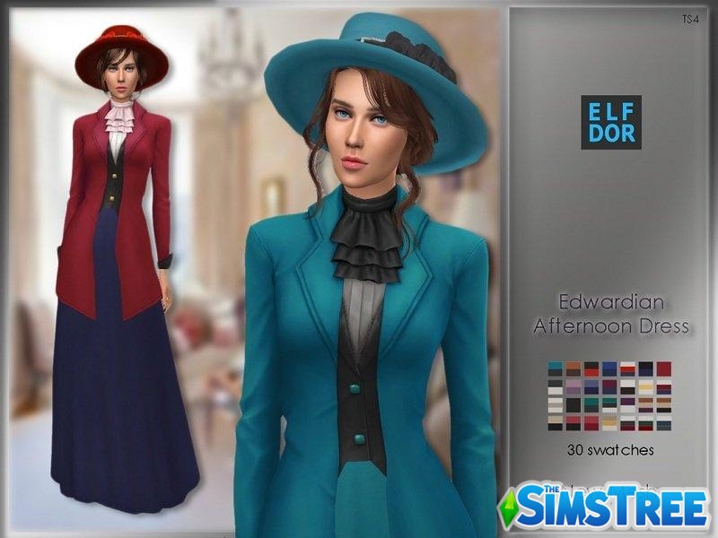 Эдвардианское повседневное платье от Elfdor для Sims 4