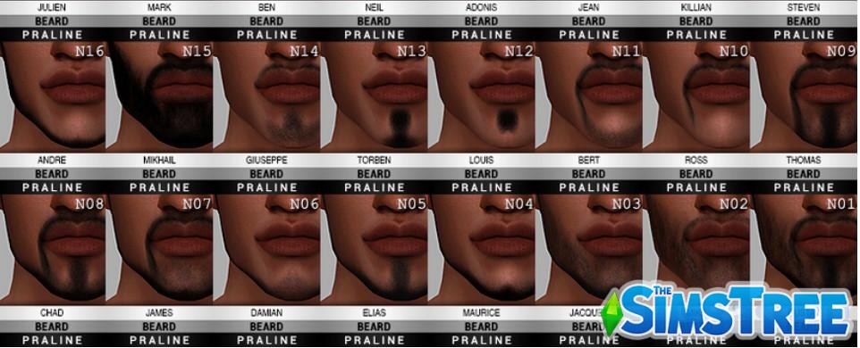 Коллекция бород и усов от Pralinesims для Sims 4