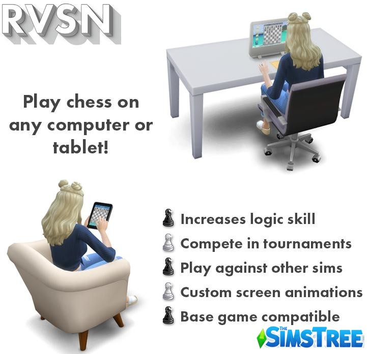 Мод «Шахматы на РС и планшете» от ravasheen для Sims 4
