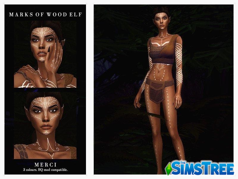 Татуировки темных эльфов от -Merci- для Sims 4