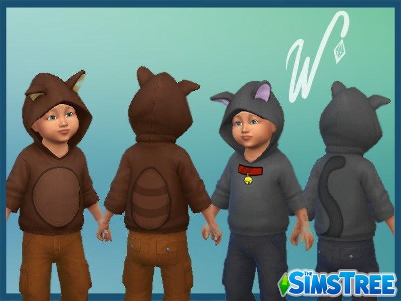 Толстовка для малышей Тануки/котик от WibblyPocry для Sims 4