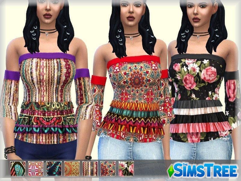 Топ с открытыми плечами БОХО от bukovka для Sims 4