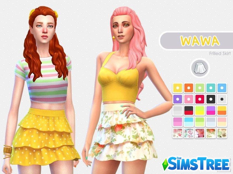 Трехъярусная юбка Wawa от nueajaa для Sims 4