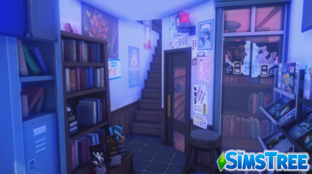 Японский ретро-магазин-кафе «Книжная лавка» от ruumu для Sims 4