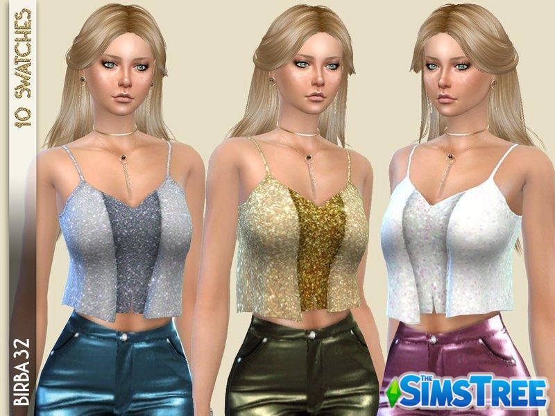 Короткий блестящий топ от Birba32 для Sims 4