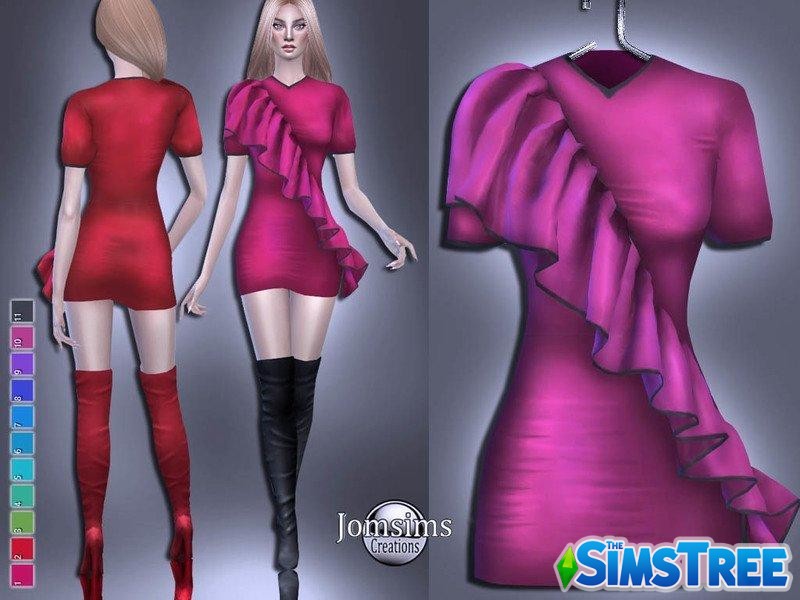Короткое платье с воланом от jomsims для Sims 4
