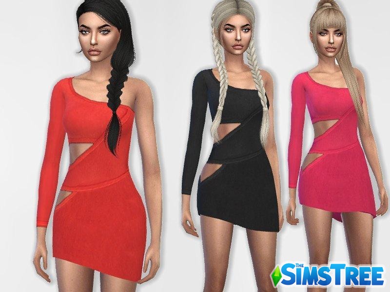Короткое платье с вырезами от Puresim для Sims 4