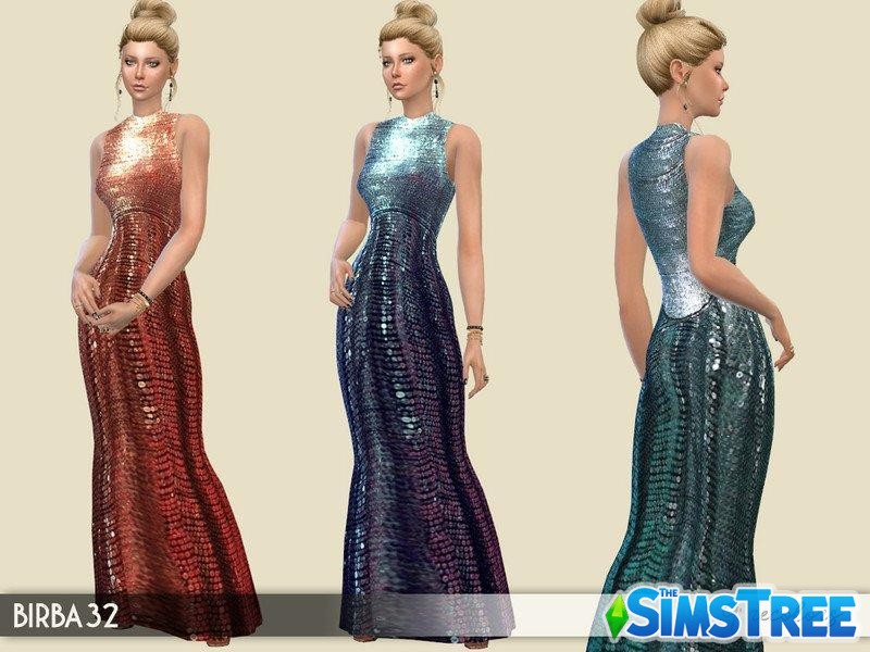 Металлизированное вечернее платье от Birba32 для Sims 4