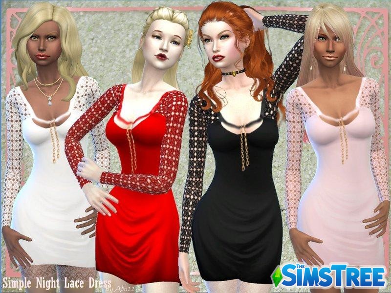 Мини-платье с кружевным рукавом от alin2 для Sims 4