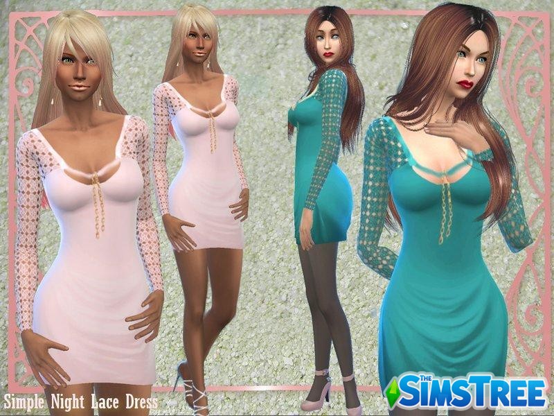 Мини-платье с кружевным рукавом от alin2 для Sims 4