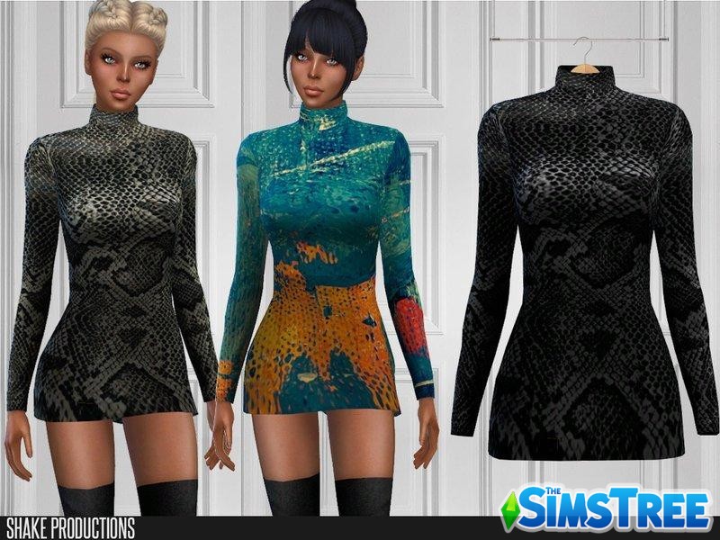 Мини платье “Змеиная кожа” от ShakeProductions для Sims 4