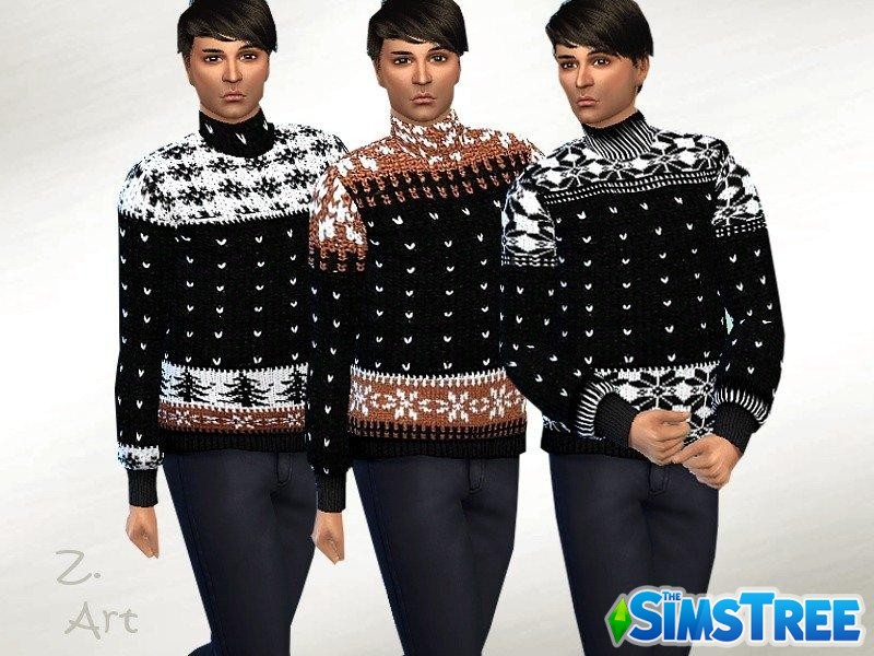 Мужской свитер с зимними узорами от Zuckerschnute20 для Sims 4