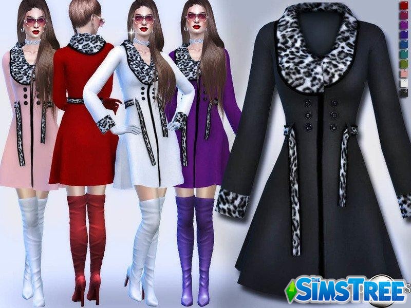 Пальто с леопардовыми вставками от jomsims для Sims 4