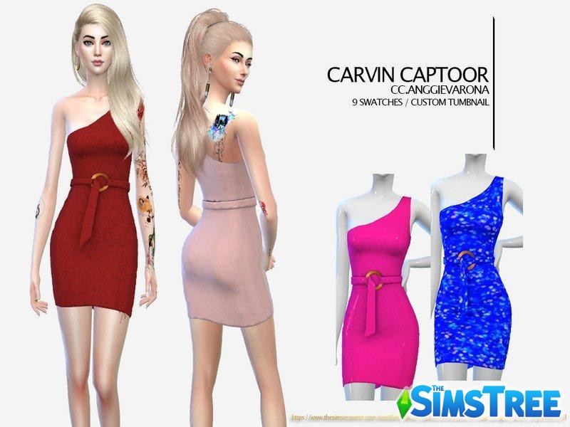 Платье на одно плечо от carvin captoor для Sims 4