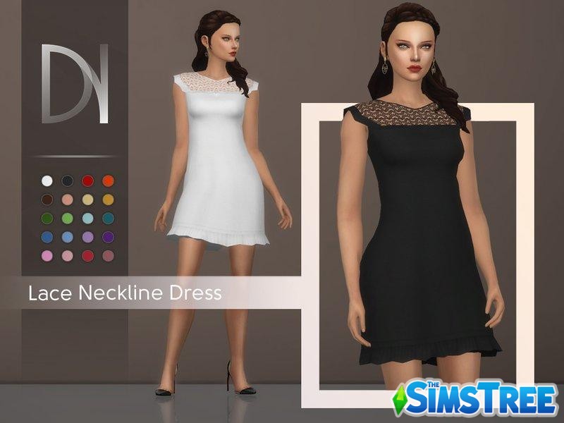 Платье с кружевной вставкой на груди от DarkNighTt для Sims 4