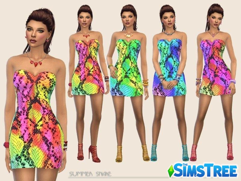 Платье Summer Snake от Paogae для Sims 4