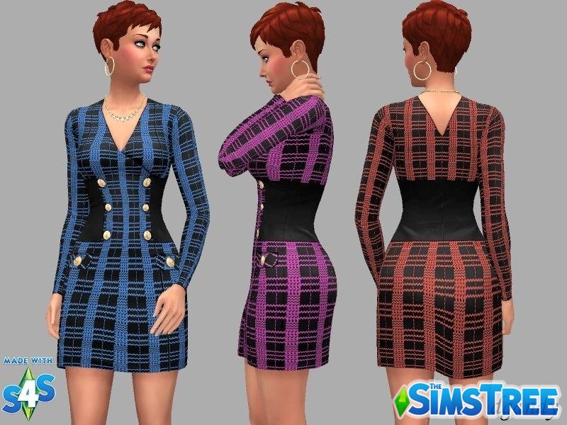 Платье в крупную клетку от dgandy для Sims 4