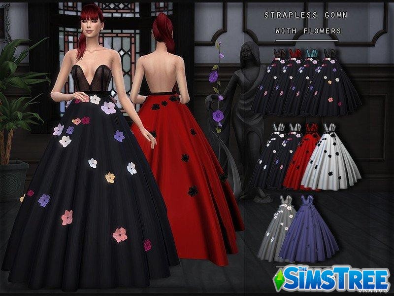 Пышное вечернее платье с цветками от OranosTR для Sims 4