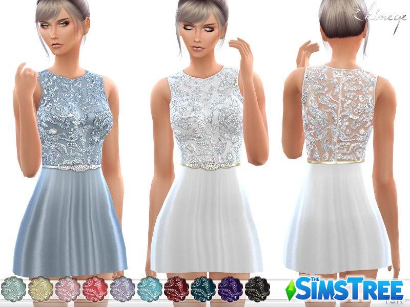 Расшитое бисером мини-платье от ekinege для Sims 4