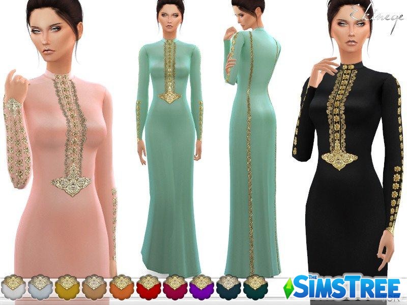 Расшитое длинное платье от ekinege для Sims 4