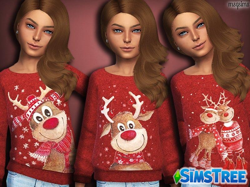 Рождественский свитер с оленем от MSQSIMS для Sims 4