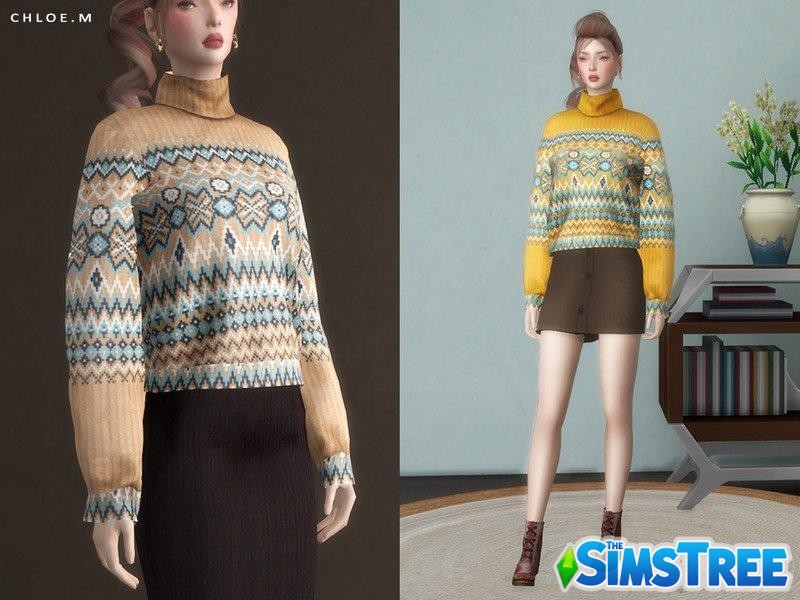 Женский свитер с оленями от ChloeMMM для Sims 4